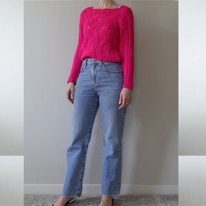 Fuchsia Pink Knit Cozy Square Neck Sweater One Size